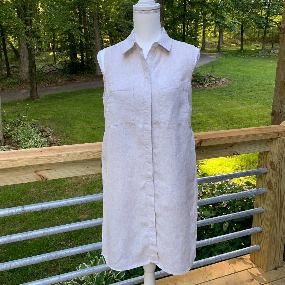 Chico's Washable linen Side Slit Tunic Top Shirt Natural tan Sz 0 (4) Small
